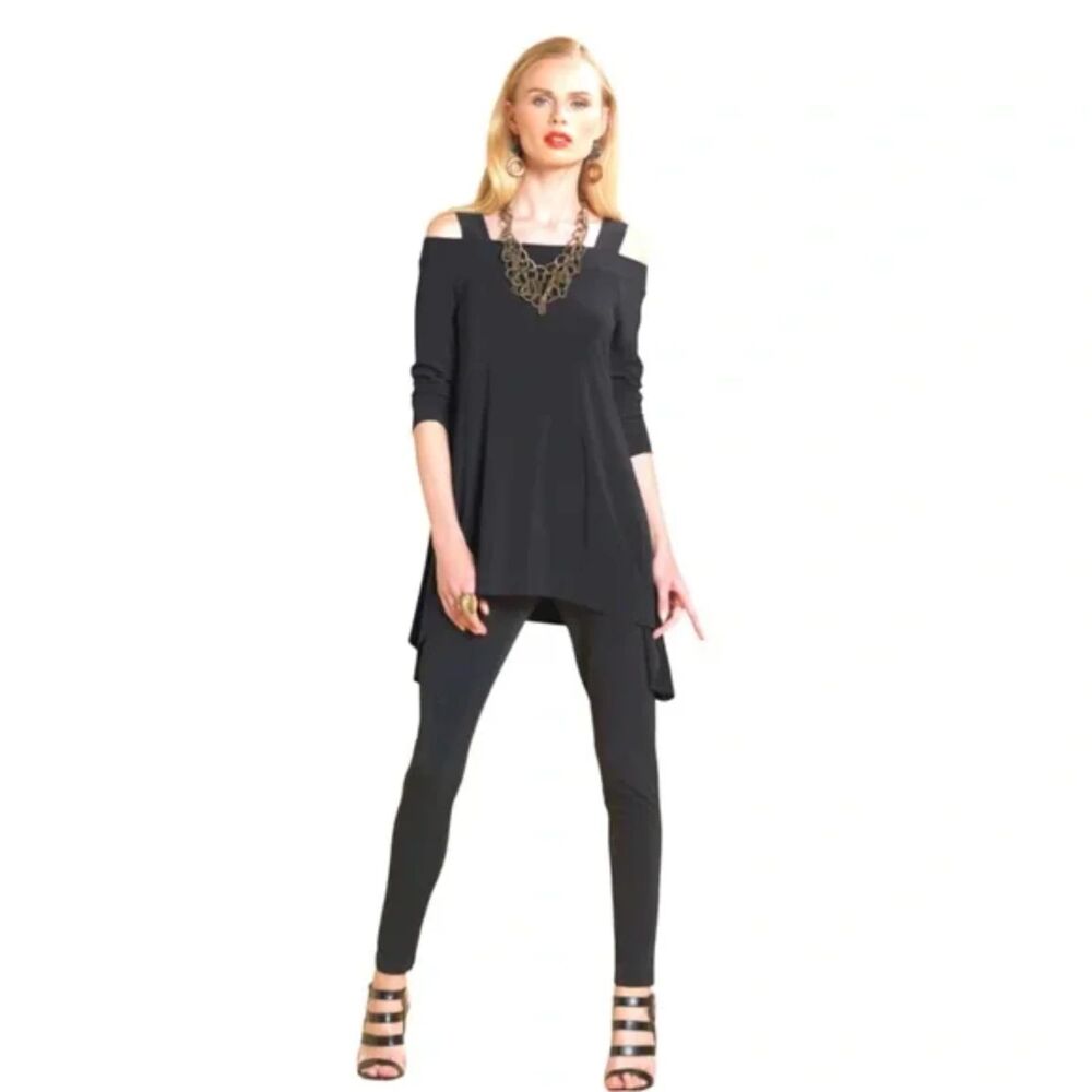 Clara Sun Woo 3/4 Sleeve Tunic Shark Hem Stretch Size Small Women Made in USA